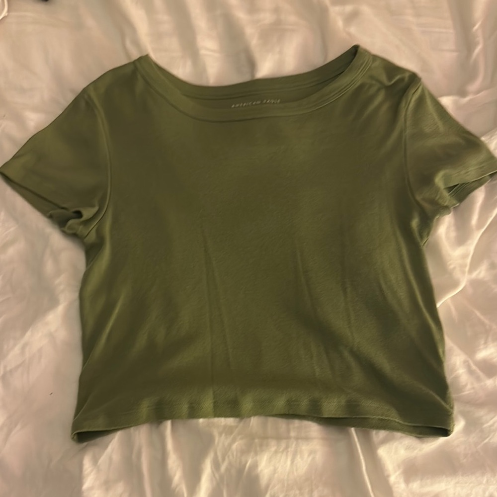 American Eagle Outfitters Green Fitted Crop T-Shirt